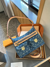 Load image into Gallery viewer, Denim Monogram Shoulder Bag