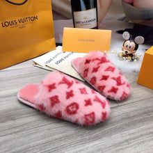 Load image into Gallery viewer, Monogram Faux Fur Slides