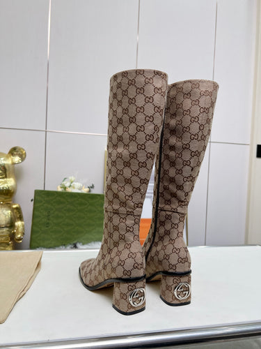 GG Canvas Heel Boots