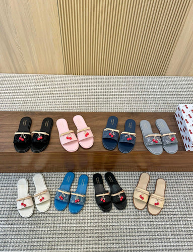Denim Cherry Monogram Slides
