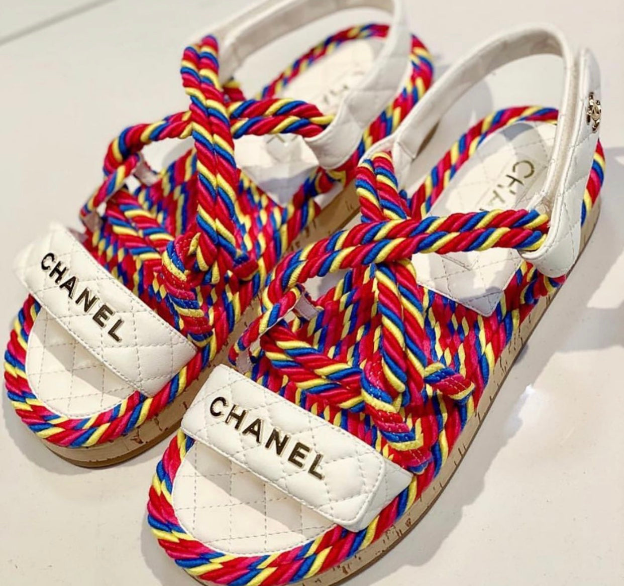 Chanel Cord Black & White Sandals - Multicolor
